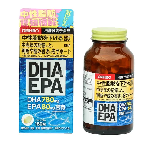 Viên uống bổ não Orihiro DHA EPA 180 viên - Hỗ trợ trí nhớ, phát triển trí não, giảm mỡ máu, tăng cường sức khỏe tim mạch Nhật Bản