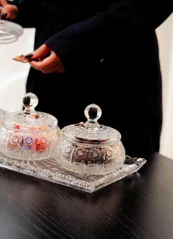 Bộ Khay và 2 Thố Mứt Có Nắp Bohemia - Đĩa Sang Trọng Đựng Kẹo, Mứt, Quà Tặng Thú Vị, Made in Séc