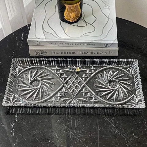 Khay Pha Lê Chữ Nhật Bohemia Viền Cao 40cm - Đựng Bánh Kẹo, Hoa Quả Sang Trọng, Món Quà Tặng Lý Tưởng