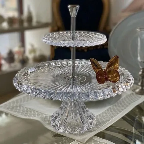 Đĩa Pha Lê 2 Tầng Rogaska Crown Jewel 34cm Trong Suốt - Trang Trí Nhà Sáng Sang, Quà Tặng Độc Đáo cho Bạn Bè và Người Thân