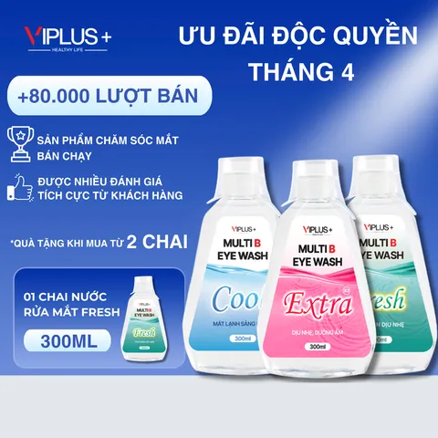 Nước Rửa Mắt VIPLUS+ Multi B Eye Wash 300ml - Bổ Sung Độ Ẩm & Vitamin, Làm Sạch Dịu Nhẹ Cho Mắt