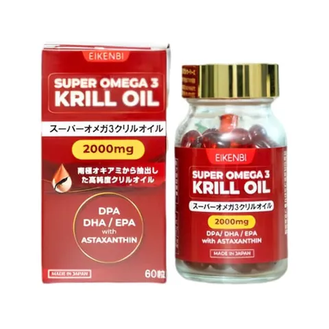Viên Uống Dầu Nhuyễn Thể Eikenbi Super Omega 3 Krill Oil 2000mg - Hỗ Trợ Sức Khỏe Tim Mạch, Tăng Cường Trí Nhớ và Làm Đẹp Da Nhật Bản