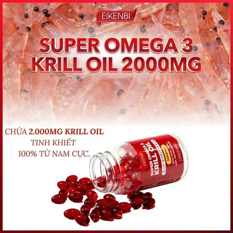 Viên Uống Dầu Nhuyễn Thể Eikenbi Super Omega 3 Krill Oil 2000mg - Hỗ Trợ Sức Khỏe Tim Mạch, Tăng Cường Trí Nhớ và Làm Đẹp Da Nhật Bản