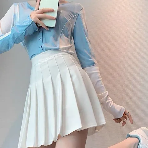Chân Váy Tennis Xếp Ly Ngắn Chữ A DYNAMO - Chất Liệu Umi Hàn, Màu Trắng, Size M