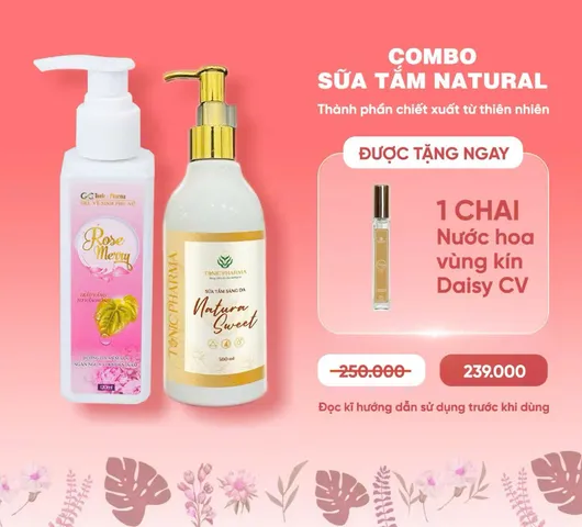 Sữa Tắm Dưỡng Sáng Natura Sweet 300ml - Combo Dung Dịch Vệ Sinh Phụ Nữ Rose Merry Kèm Nước Hoa Daisy CV