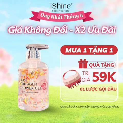 Sữa Tắm Collagen Tinh Dầu Hoa Hồng iShine 300ml - Dưỡng Ẩm, Làm Sạch Dịu Nhẹ, Hỗ Trợ Dưỡng Sáng Da, Cảm Giác Thoải Mái