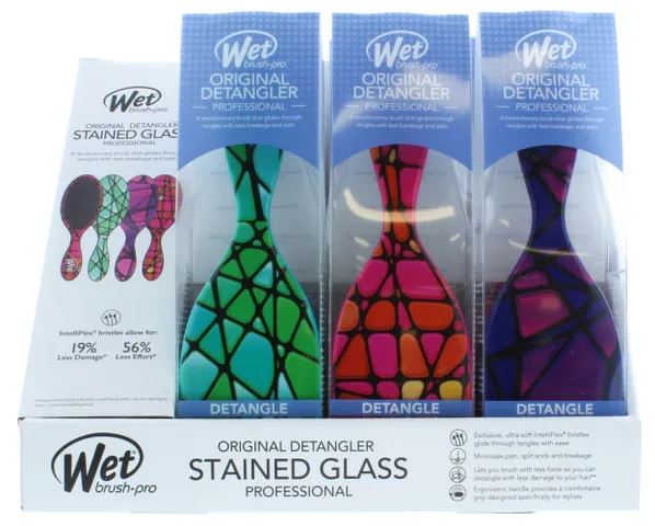 Lược Chải Tóc Wet Brush Original Detangler Stain Glass - Gỡ Rối Tóc Hiệu Quả, Thiết Kế Màu Sắc Xanh Hồng Tím, Phụ Kiện Chăm Sóc Tóc Cao Cấp