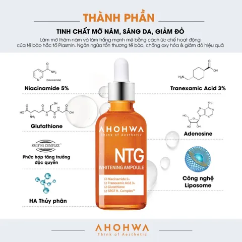 Serum Dưỡng Trắng Da Ahohwa Whitening Ampoule NTG 30ml - Giúp Mờ Thâm Nám, Cung Cấp Độ Ẩm và Làm Sáng Da Tối Màu