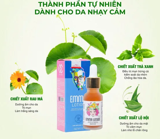 Serum Giảm Mụn EMMA LOTION 20ml - Dưỡng Sáng, Giảm Thâm Cho Da Mụn, Chống Vi Khuẩn, Làm Dịu Da, Thích Hợp Cho Da Nhờn