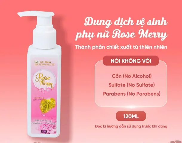 Dung Dịch Vệ Sinh Phụ Nữ Rose Merry - Khử Thâm, Dưỡng Ẩm, Lưu Hương Thơm Quyến Rũ Với Chiết Xuất Trầu Không 120ml