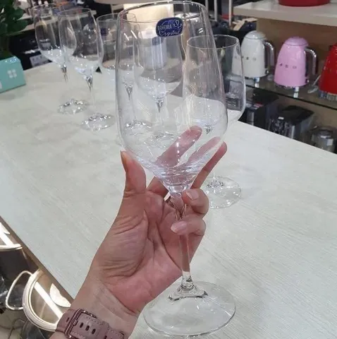 Bộ ly vang Bohemia Rebecca 460ml - Set 6 chiếc pha lê cao cấp, siêu trong, an toàn cho sức khỏe, dùng trong máy rửa chén.