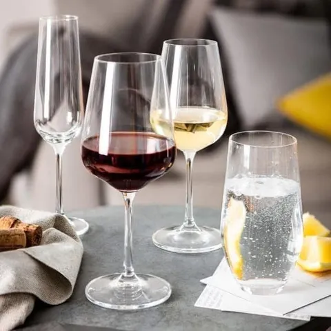 Bộ ly cốc pha lê Bohemia 24 chiếc - Set cao cấp cho rượu vang, sâm panh, cốc uống nước - Sang trọng, bền, an toàn cho máy rửa chén