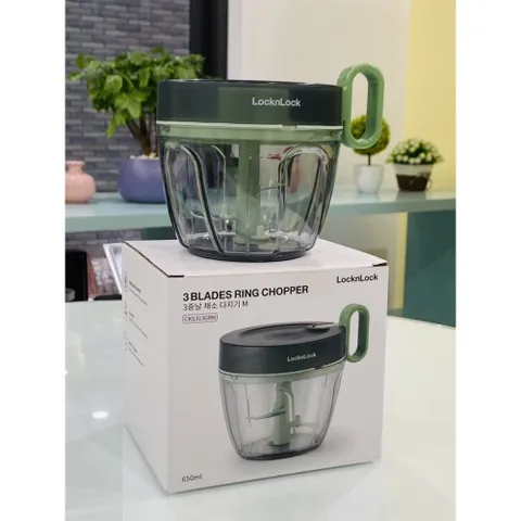 Dụng Cụ Băm Rau Củ Quả, Xay Hành Tỏi LocknLock 3 Lưỡi Dao Sắc Bén CKS313-650ml