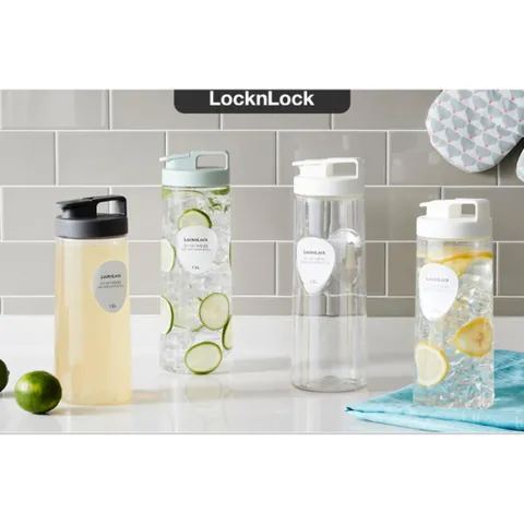 Bình Đựng Nước LocknLock Easy Grip HAP814 1.5L - Chịu Nhiệt Tới 60 Độ, Nhựa PET An Toàn, Dùng Tủ Lạnh, Màu Trắng Xám