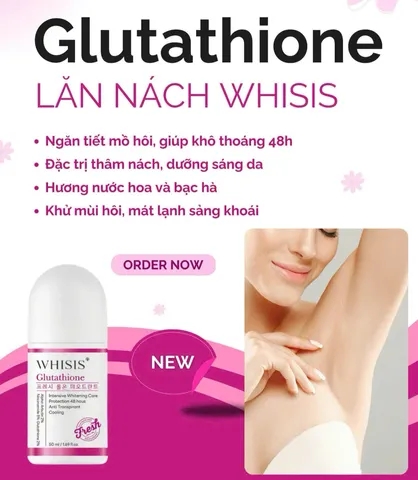 Lăn Khử Mùi Dưỡng Trắng Da Glutathione Whisis 50ml - Giải Pháp Khử Mùi Và Làm Sáng Da Vùng Nách Hiệu Quả, Thích Hợp Cho Mọi Loại Da