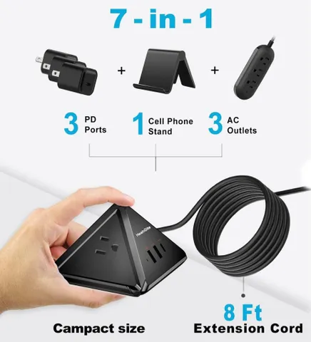 Ổ Cắm Điện Đa Năng HeahGite GL202007 - Thiết Kế Kim Tự Tháp, 3 Ổ Cắm AC, 3 Cổng USB, Sạc Nhanh PD 20W, Bảo Vệ Quá Tải, Tiện Lợi Cho Gia Đình