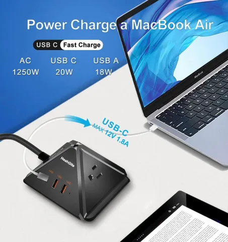 Ổ Cắm Điện Đa Năng HeahGite GL202007 - Thiết Kế Kim Tự Tháp, 3 Ổ Cắm AC, 3 Cổng USB, Sạc Nhanh PD 20W, Bảo Vệ Quá Tải, Tiện Lợi Cho Gia Đình