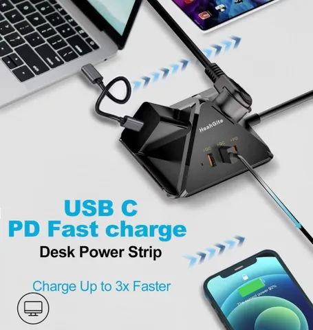 Ổ Cắm Điện Đa Năng HeahGite GL202007 - Thiết Kế Kim Tự Tháp, 3 Ổ Cắm AC, 3 Cổng USB, Sạc Nhanh PD 20W, Bảo Vệ Quá Tải, Tiện Lợi Cho Gia Đình