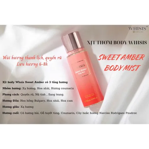 Xịt Thơm Cơ Thể WHISIS 150ml Hương Ngọt Ngào Quyến Rũ - Amber & Rose Nuit, Năng Lượng Tươi Mát, Dành Cho Các Bạn Yêu Thích Sự Tinh Tế