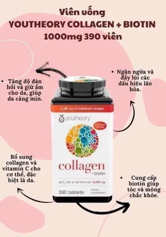 Viên Uống Collagen + Biotin Youtheory 390 Viên - Tăng Cường Đàn Hồi Da, Giảm Nếp Nhăn, Chăm Sóc Tóc và Móng, Sản Phẩm Mỹ Chất Lượng