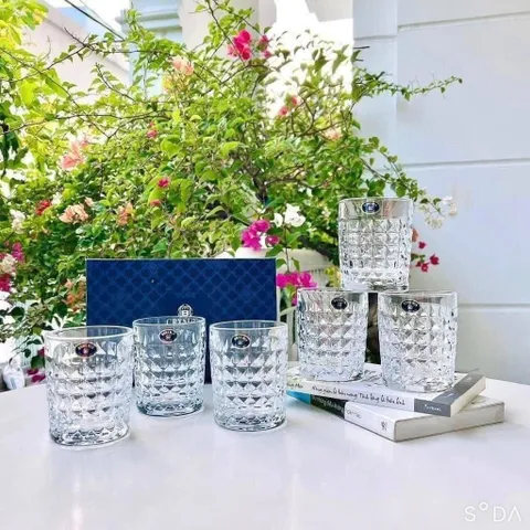 Set 6 Cốc Whisky Bohemia Diamond 230ml - Thủy Tinh Cao Cấp Chịu Nhiệt, Thiết Kế Kim Cương Sang Trọng