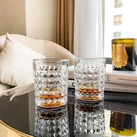 Set 6 Cốc Whisky Bohemia Diamond 230ml - Thủy Tinh Cao Cấp Chịu Nhiệt, Thiết Kế Kim Cương Sang Trọng