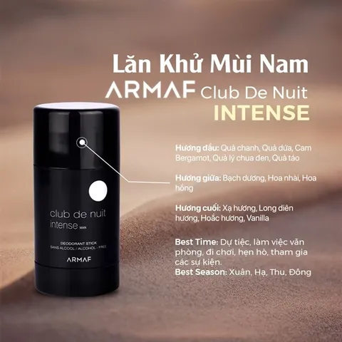 Lăn Khử Mùi Nam Armaf Club De Nuit Intense Man 75g - Hương Nước Hoa Sang Trọng, Kiểm Soát Mùi Hiệu Quả, Tự Tin Cả Ngày