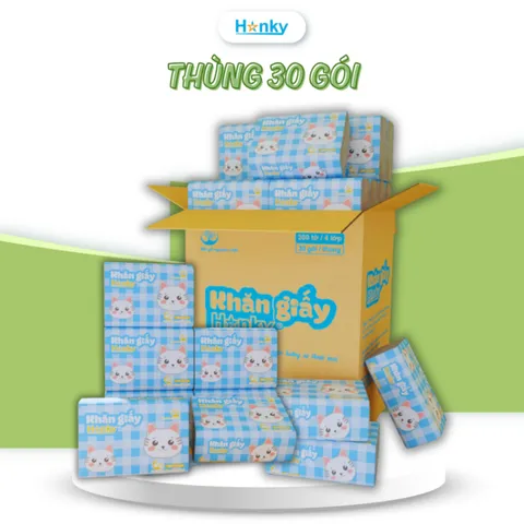Giấy Ăn Con Mèo Trắng HANKY 300 Tờ 4 Lớp Siêu Dai Mềm Mại - Giấy Thấm Hút Tốt Cho Bé Yêu