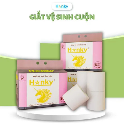 Giấy Vệ Sinh Cuộn Cao Cấp HANKY 4 Lớp Không Chất Tẩy Trắng, Siêu Dai, Tiết Kiệm, An Toàn Cho Sức Khỏe - Gói 6 Cuộn