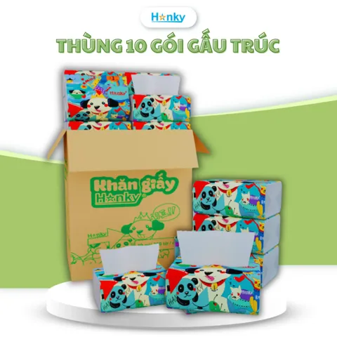 Giấy Ăn HANKY Gấu Trúc 300 Tờ 4 Lớp Siêu Dai Mềm Mại - An Toàn Cho Em Bé, Thấm Hút Tốt, Độ Dai Tự Nhiên
