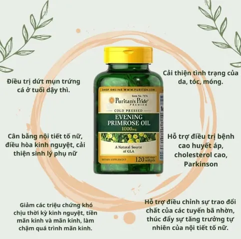 Viên Uống Tinh Dầu Hoa Anh Thảo Puritan's Pride Evening Primrose Oil 1300mg - Hỗ Trợ Sức Khỏe Da và Cân Bằng Nội Tiết Tố