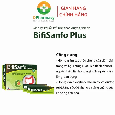 Men vi sinh  BifiSanfo Plus,h ỗ trợ giảm  viêm đại tràng, HCRKT, hộp 12 gói