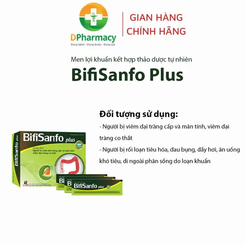 Men vi sinh  BifiSanfo Plus,h ỗ trợ giảm  viêm đại tràng, HCRKT, hộp 12 gói