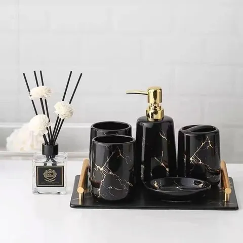 Bộ đồ dùng phòng tắm Marble vân đá cẩm thạch - Sang trọng, chất liệu ABS mạ crom chống thấm nước, thiết kế tiện dụng