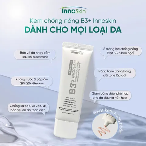 Kem Chống Nắng Nâng Tone Innoskin B3+ SPF50+ PA++++ 50g - Bảo Vệ Da Khỏi Tia UV và Làm Sáng Da Tự Nhiên