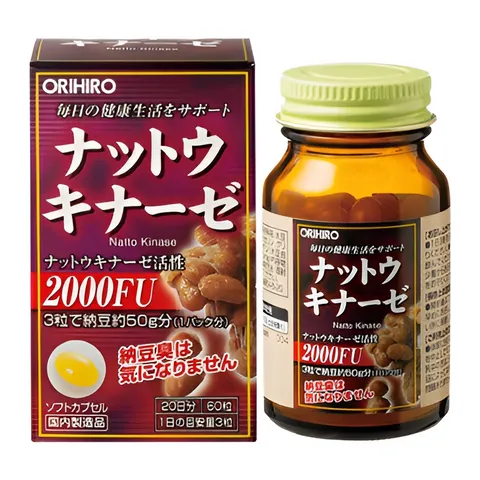 Viên uống Nattokinase 2000FU Orihiro - Hỗ trợ giảm nguy cơ tai biến, tăng cường trí nhớ và hệ miễn dịch - 60 viên Nhật Bản