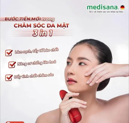 Máy Rửa Mặt Sóng Âm 3 trong 1 Medisana FC 211 - Tẩy Da Chết, Nâng Cơ, Đẩy Tinh Chất Chống Lão Hóa, Làm Sạch Sâu
