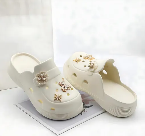 Sục Crocs Nữ Độn Đế 5cm, Giày Cross Mũi Tròn Chống Trơn, Siêu Nhẹ, Không Thấm Nước, Thời Trang, Tăng Chiều Cao