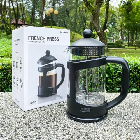 Bình Pha Cà Phê French Press LocknLock 800ml - Thủy Tinh Borosilicate, Bộ Lọc SUS304, Chất Lượng Cao, Dùng Nhà Hàng, Quà Tặng Ý Nghĩa