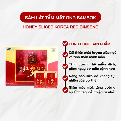 Hồng Sâm Lát Tẩm Mật Ong Sambok Hàn Quốc - Giúp Ngủ Ngon, Tăng Cường Sức Đề Kháng, 20 Gói x 10g
