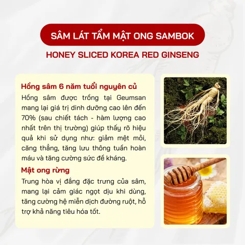 Hồng Sâm Lát Tẩm Mật Ong Sambok Hàn Quốc - Giúp Ngủ Ngon, Tăng Cường Sức Đề Kháng, 20 Gói x 10g
