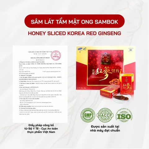 Hồng Sâm Lát Tẩm Mật Ong Sambok Hàn Quốc - Giúp Ngủ Ngon, Tăng Cường Sức Đề Kháng, 20 Gói x 10g