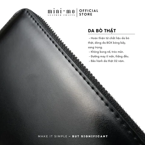 Ví Zip Clutch Cầm Tay Unisex MINI-MO da bò BOX Bóng Bẩy, Sang Trọng