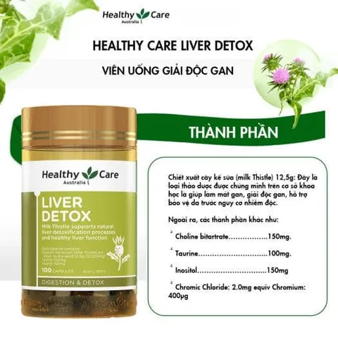 Viên Uống Bổ Gan Liver Detox Healthy Care 100 Viên - Hỗ Trợ Thải Độc Gan, Tăng Cường Miễn Dịch, Sức Khỏe Từ Úc