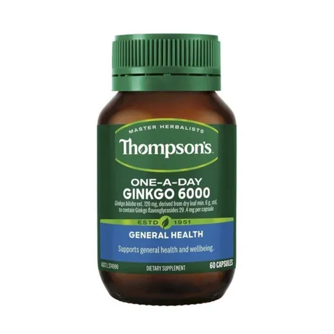 Viên Bổ Não Thompson's One-A-Day Ginkgo 6000 - Tăng Cường Tuần Hoàn Não, Cải Thiện Trí Nhớ Và Giảm Căng Thẳng, 60 Viên