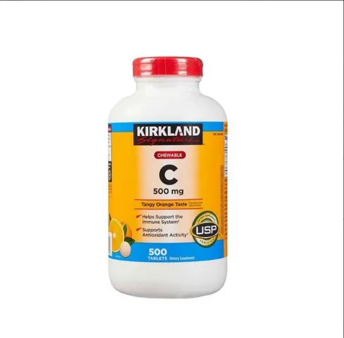 Viên ngậm Vitamin Kirkland Chewable Vitamin C 500mg hương cam - Hỗ trợ miễn dịch, sức khỏe và hấp thu sắt - Hộp 500 viên tiện lợi