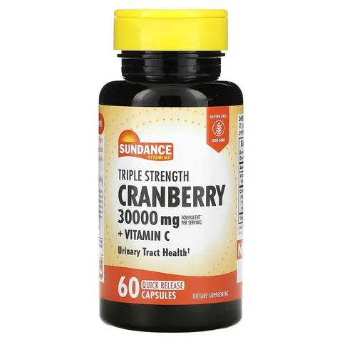 Viên uống hỗ trợ đường tiết niệu Cranberry Concentrate 30000mg + Vitamin C - 60 viên tăng cường sức khỏe từ Sundance, Mỹ