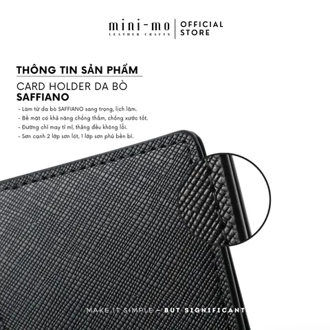 Ví thẻ MINI-MO da bò SAFFIANO, dáng đứng 9 ngăn thẻ, thiết kế đơn giản, thanh lịch, CH-02