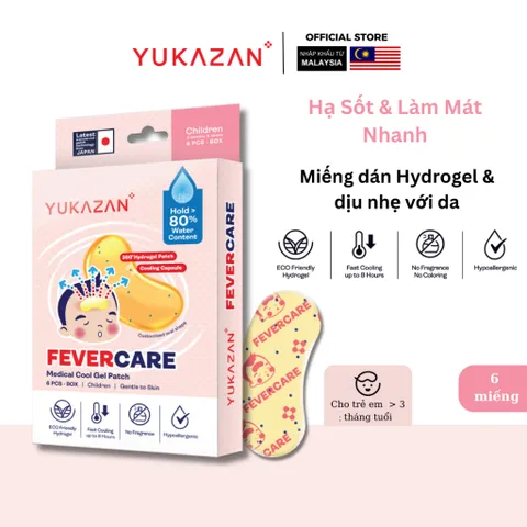 Miếng Dán Hạ Sốt Yukazan Cho Trẻ Em - Hộp 6 Miếng Hydrogel Hạ Nhiệt An Toàn, Giảm Sốt Nhanh Chóng, Thoải Mái Sử Dụng