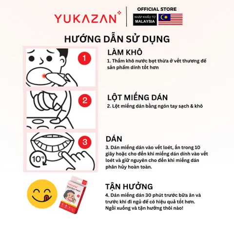 Miếng Dán Nhiệt Miệng Yukazan- Giảm Đau Vết Thương Trong Miệng - Hộp 6 Miếng